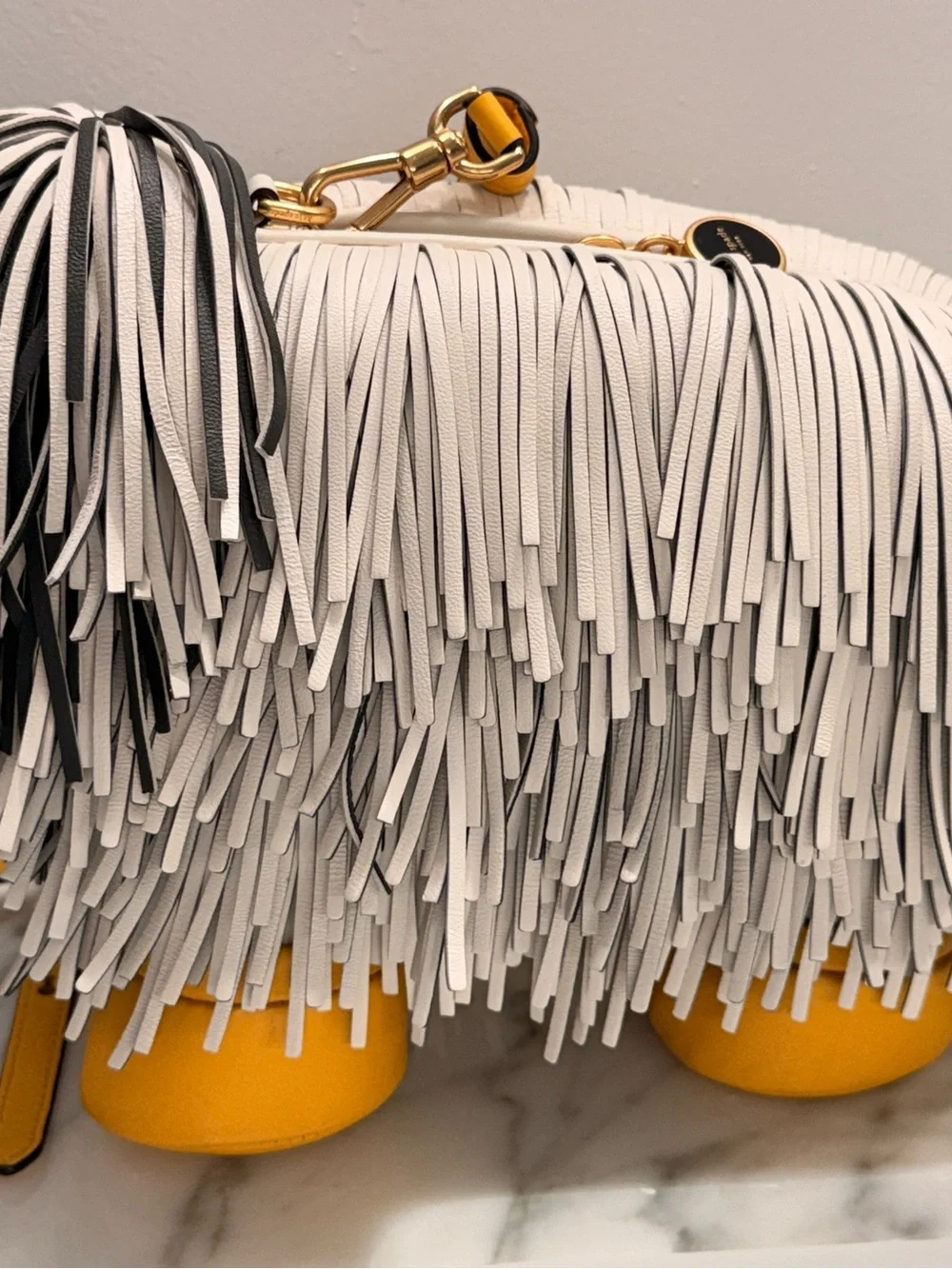 Authentic Kate Spade Fringe Dog Crossbody Bag in White and Yellow